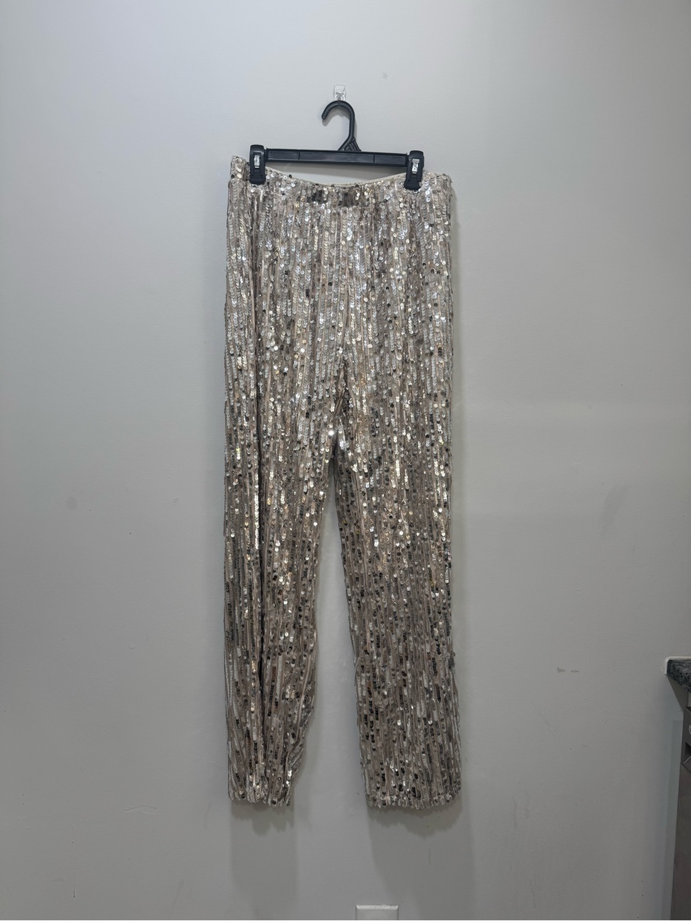 Forever 21 Silver Sequin Straight-Leg Pants